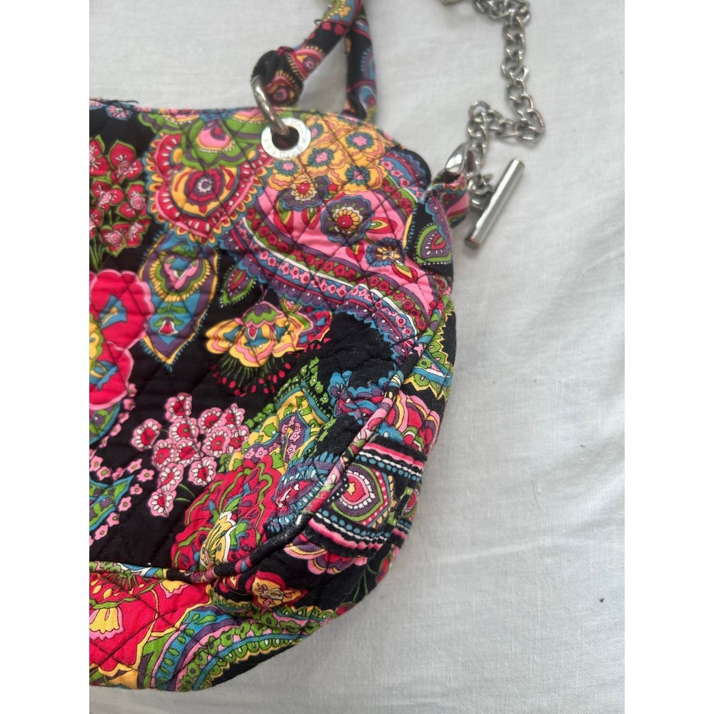 Vera Bradley Quilted Paisley Shoulder Bag Black Pink Floral Toggle Closure#478 - Picture 6 of 10